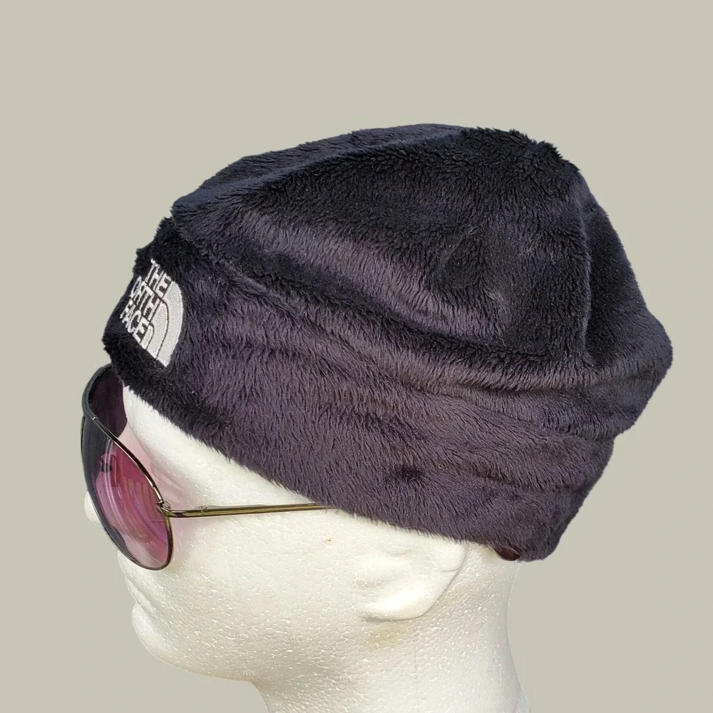 The North Face Osito Faux Fur Fleece Beanie Hat Black White Logo Winter Cap